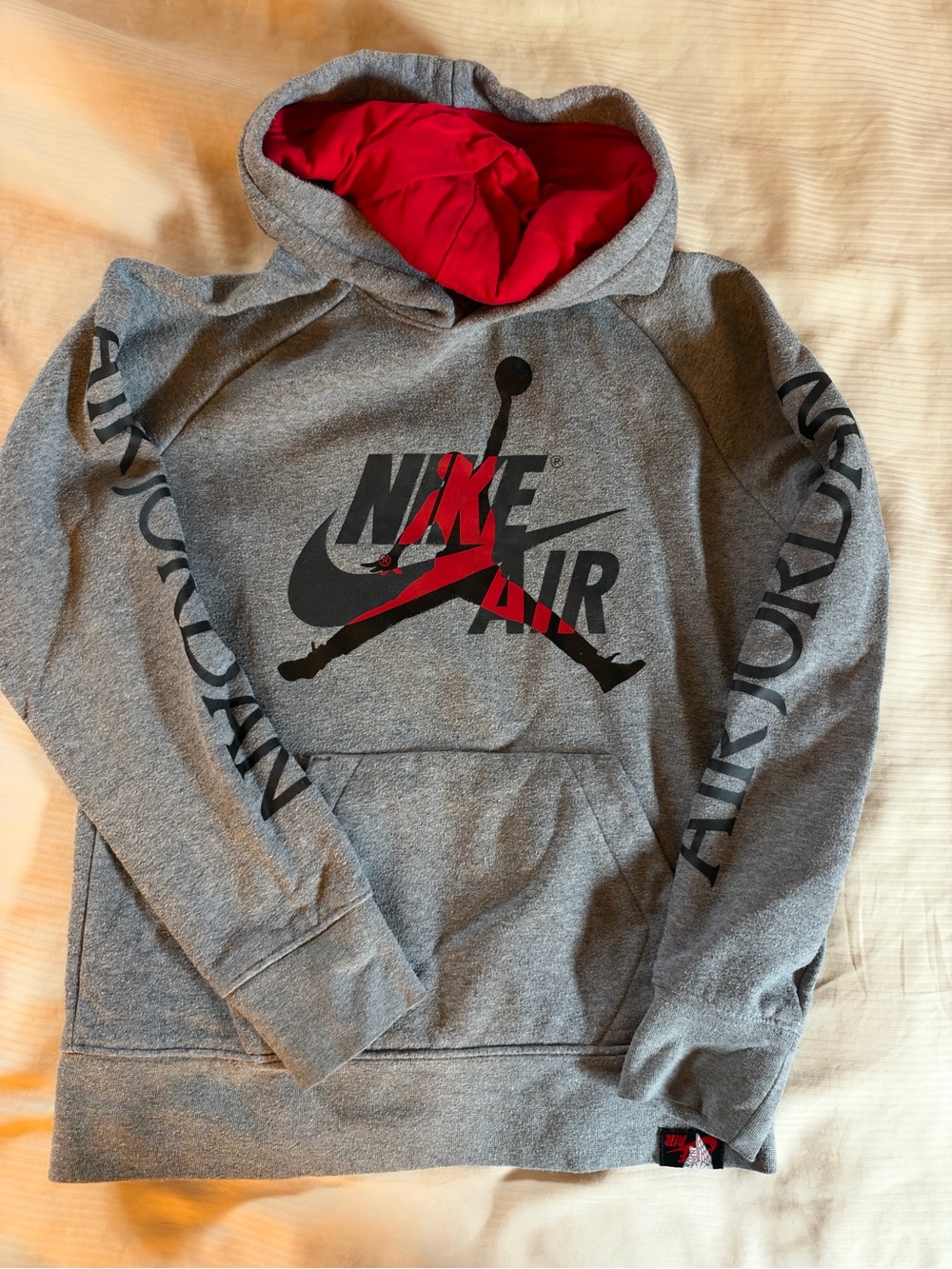 Jordan Gray Hoodie with Red Lined Hood and Black Logos